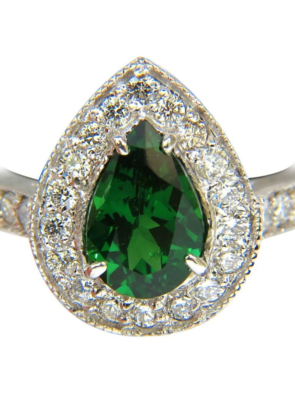 2.56CT NATURAL BRIGHT FINE GEM GREEN TSAVORITE DIAMOND RING 14KT*